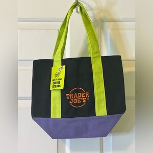 Trader Joe's Black and Purple Canvas Tote Bag
